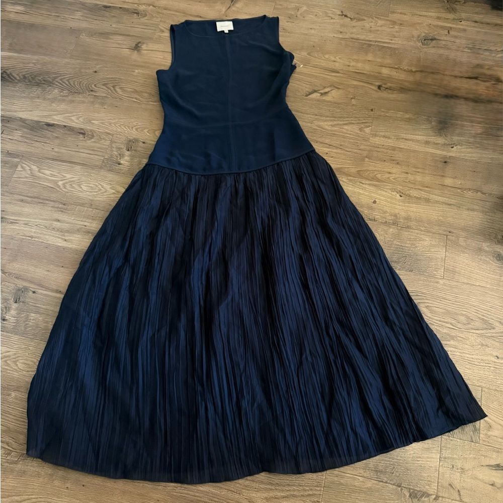Reformation Cyra Midi Dress Sz 2 Navy Blue Pleated